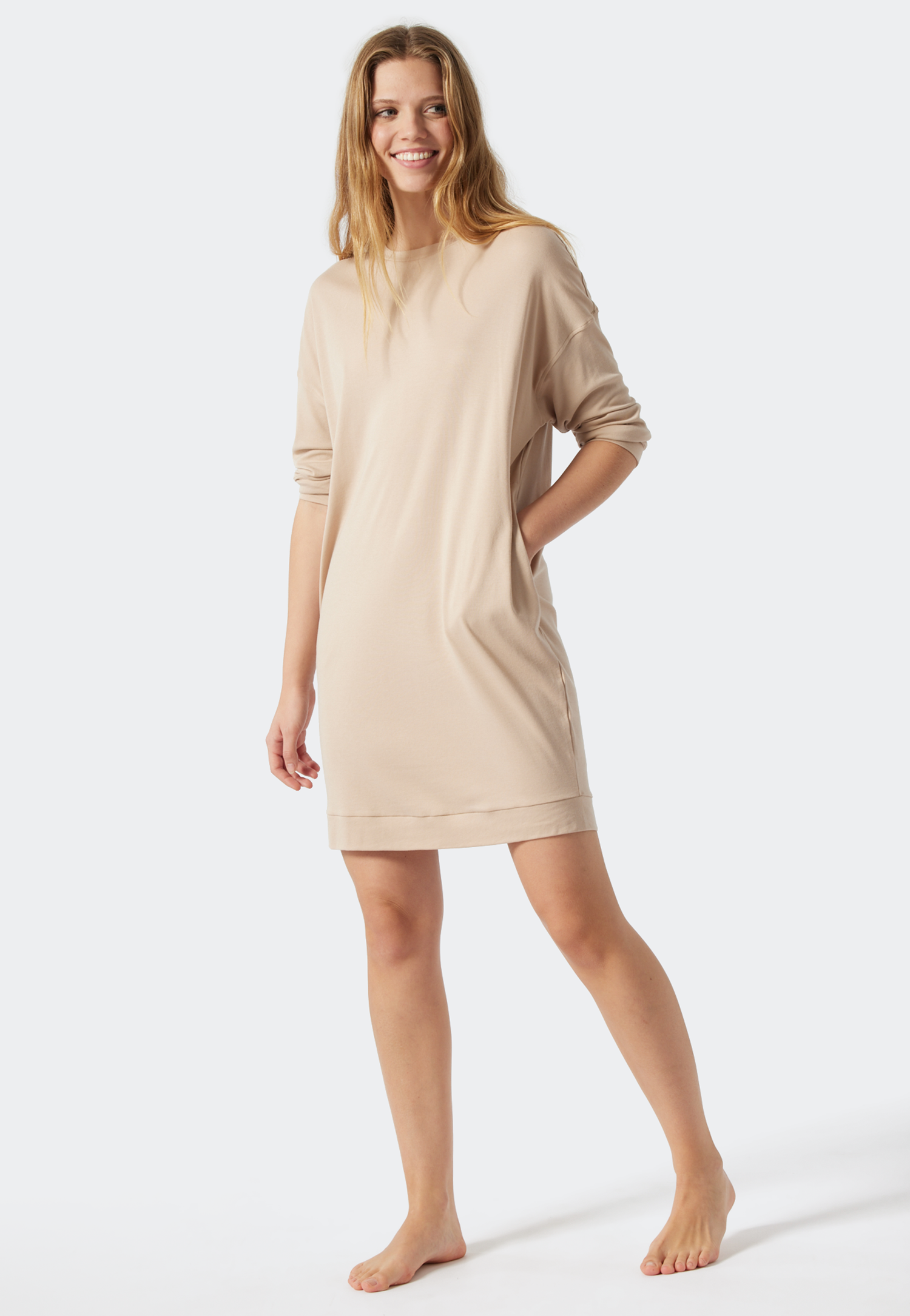 Schiesser Sleepshirt langarm Modal Oversized Bündchen sand - Modern Nightwear für Damen