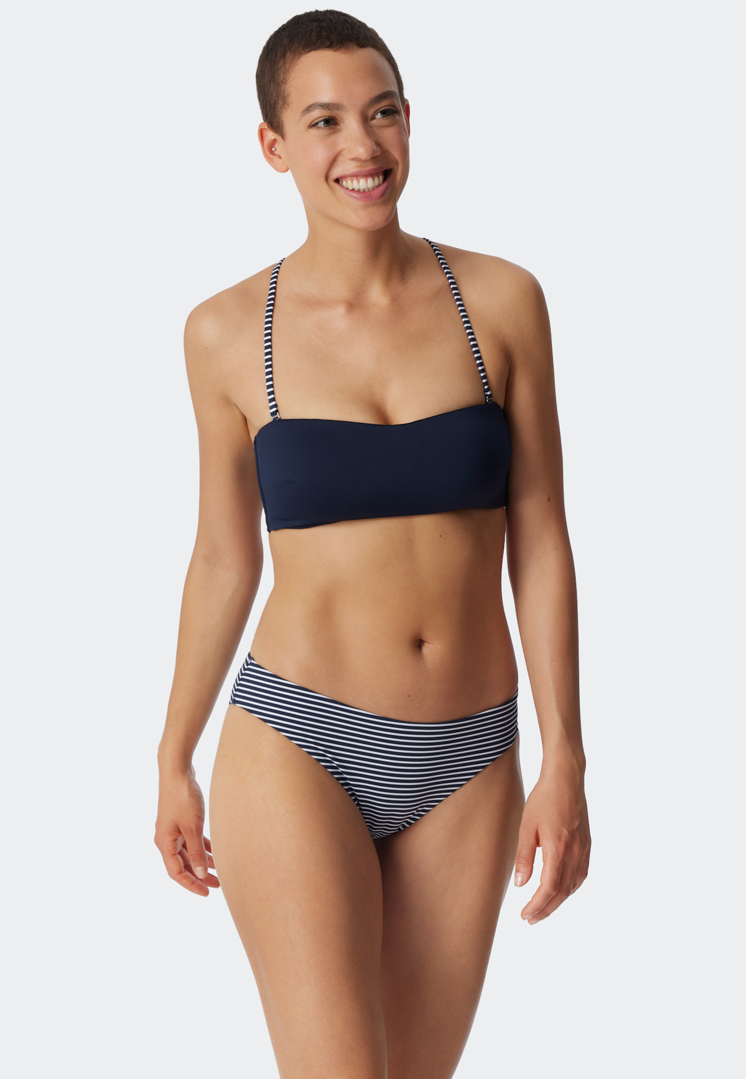 Schiesser Bandeau Bikini-Top gefüttert Softcups variable Träger dunkelblau - Mix & Match Reflections für Damen