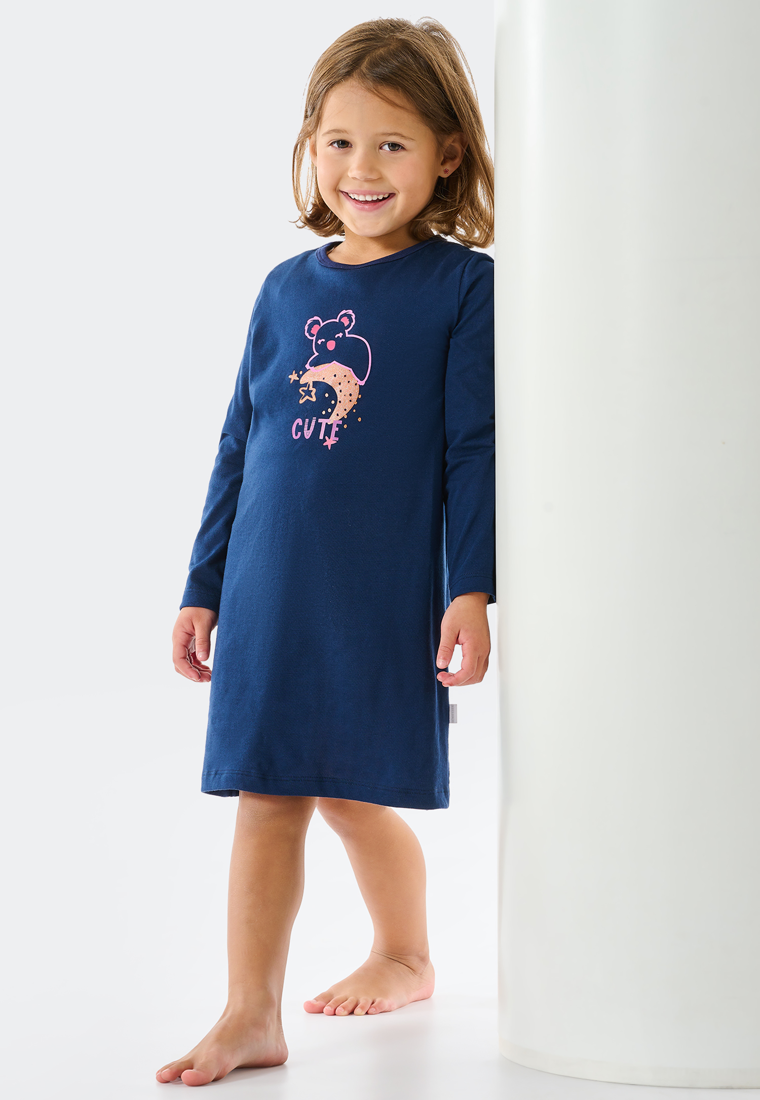 Schiesser Nachthemd langarm Organic Cotton Koala Mond Glitzer-Effekt dunkelblau - Girls World für Mädchen