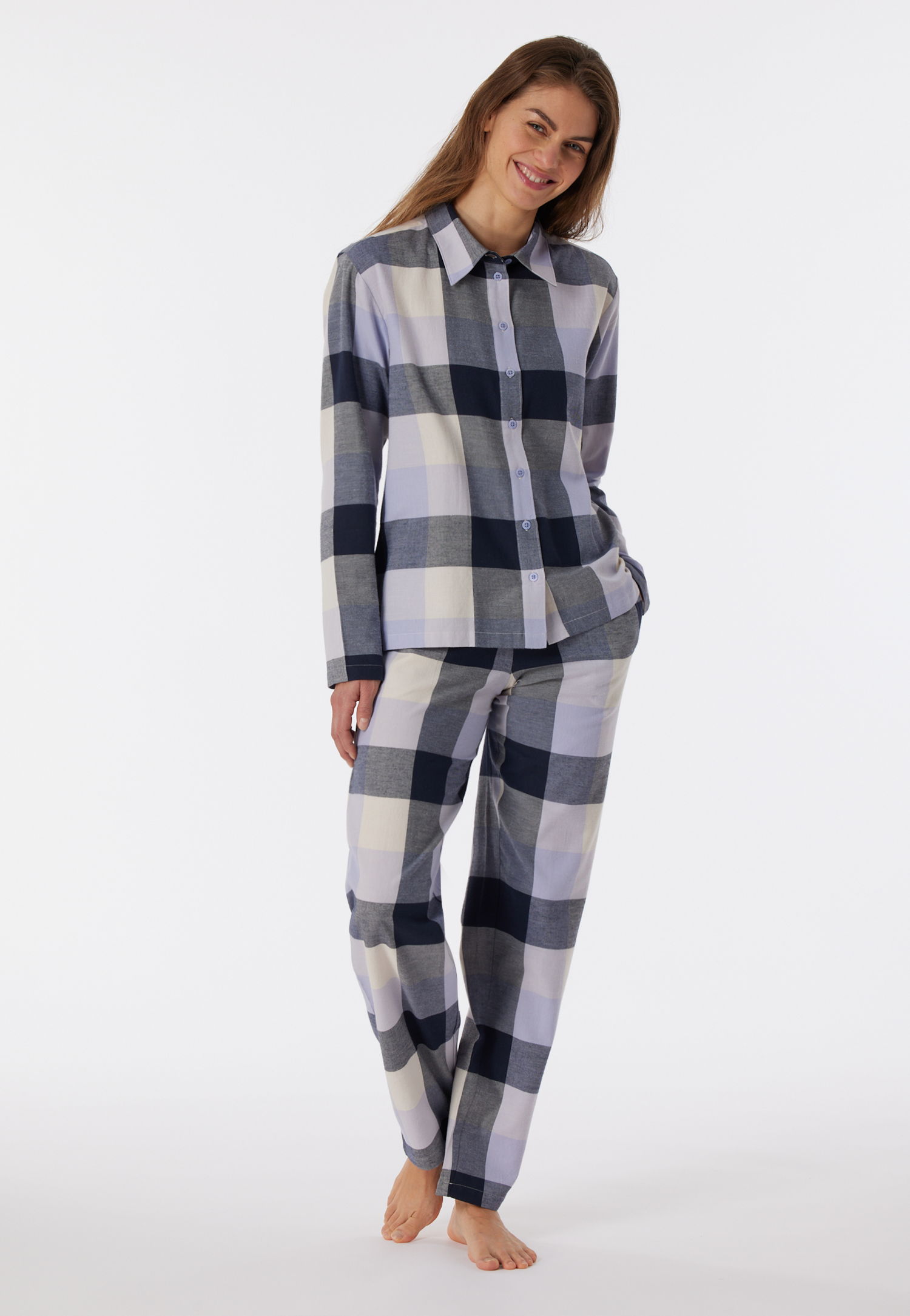 Schiesser Pyjama lang Flanell Organic Cotton Karos multicolor - selected! premium für Damen