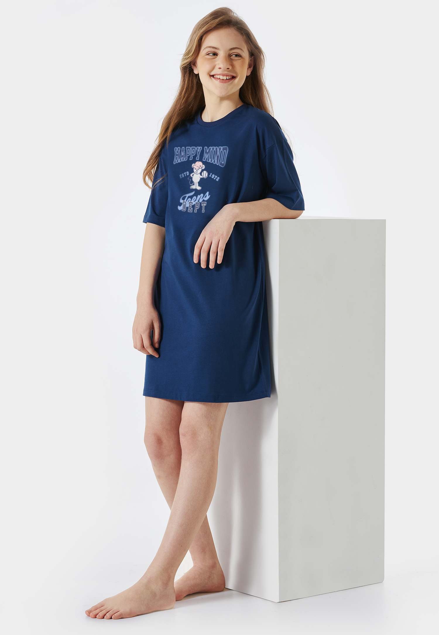 Schiesser Sleepshirt kurzarm Organic Cotton College Maus nachtblau - Nightwear für Mädchen