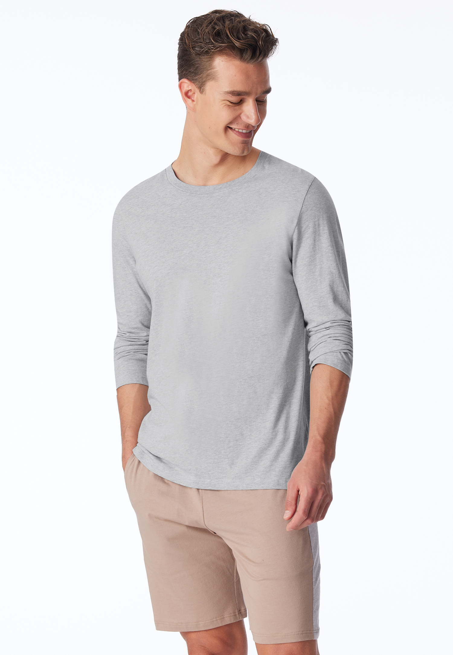 Schiesser Shirt langarm Organic Cotton grau-meliert - Mix+Relax für Herren