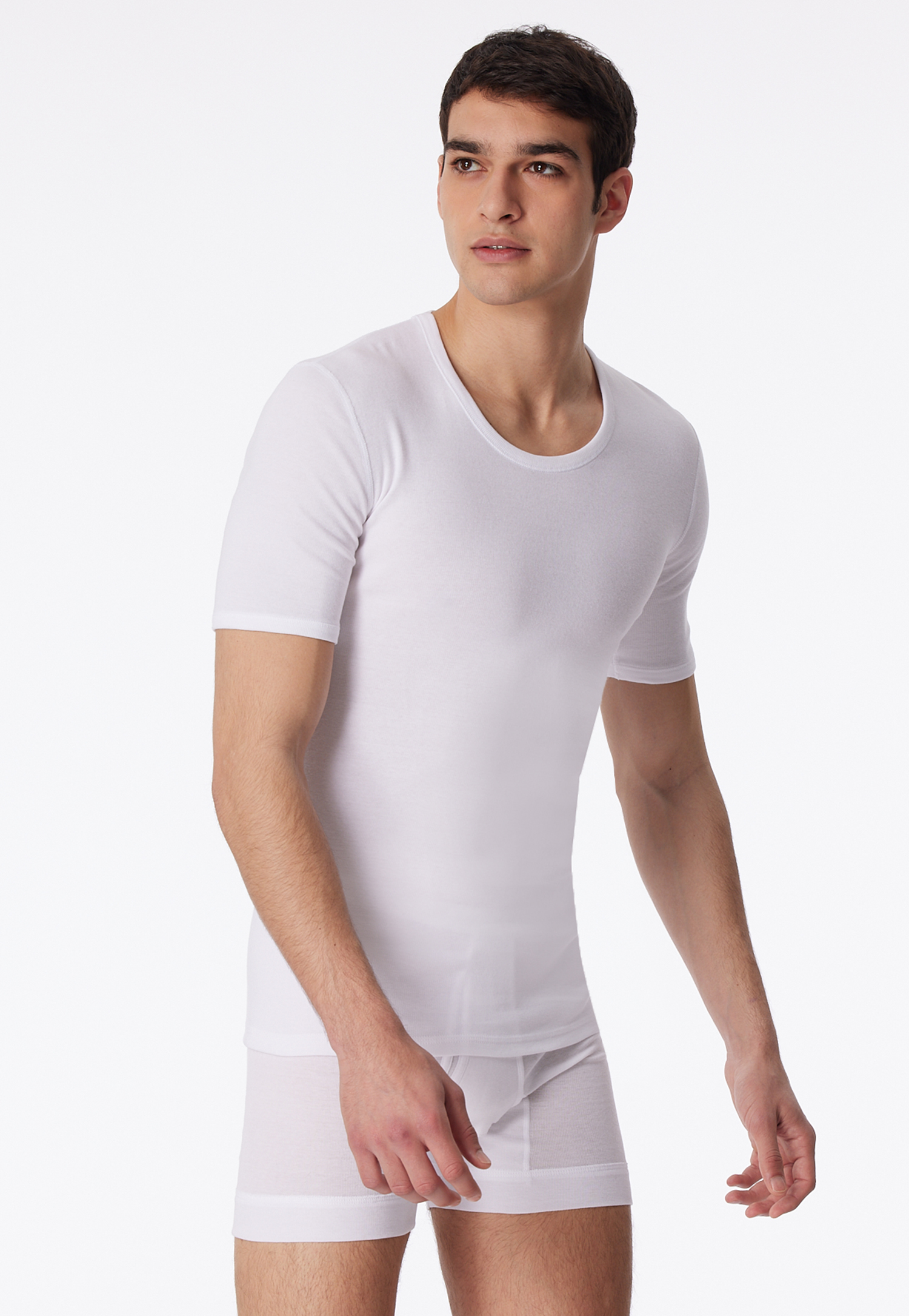 Schiesser Shirt kurzarm weiß - Essentials Feinripp für Herren