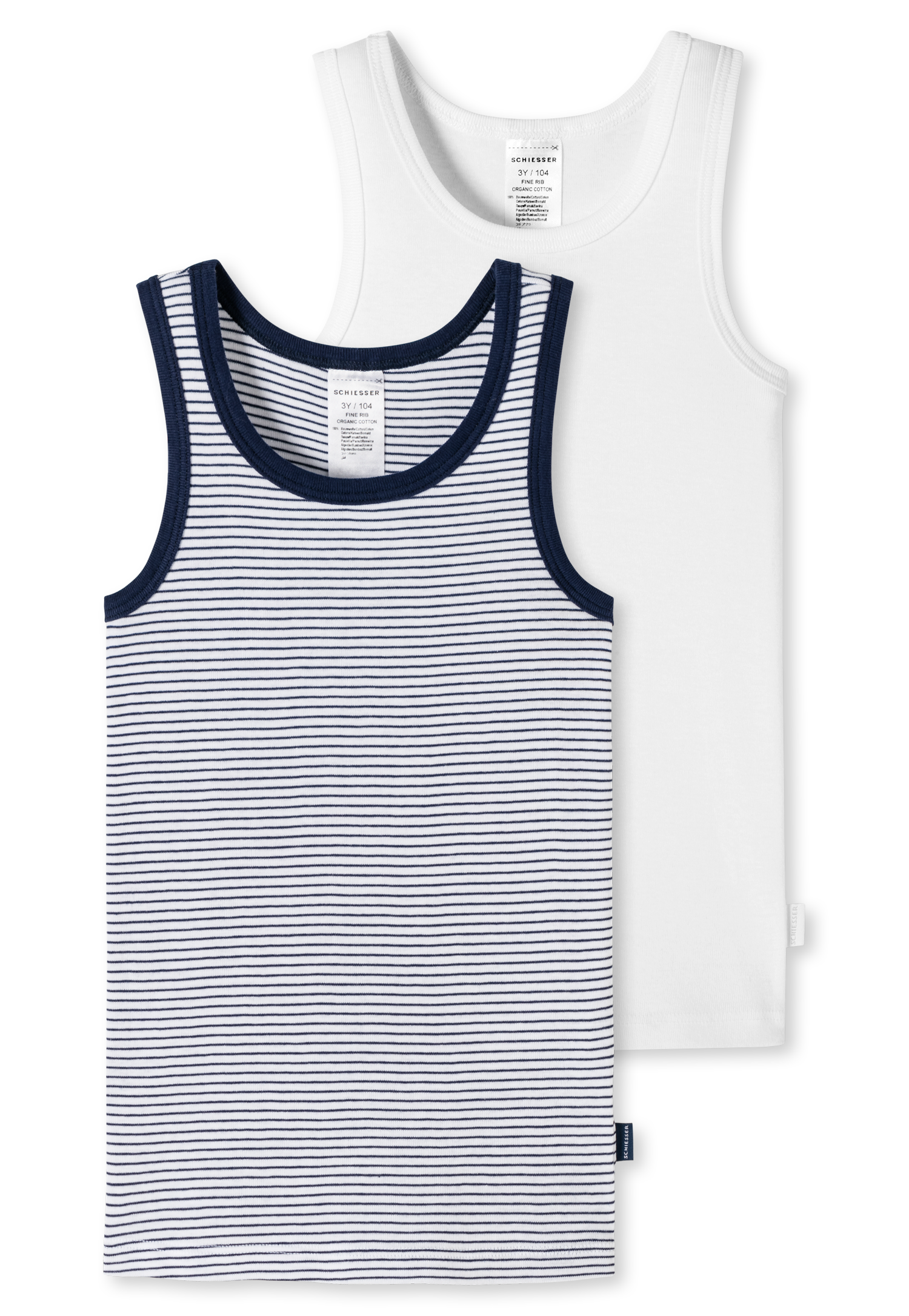 Schiesser Unterhemden 2er-Pack Feinripp Organic Cotton weiß/blau gestreift für Jungen