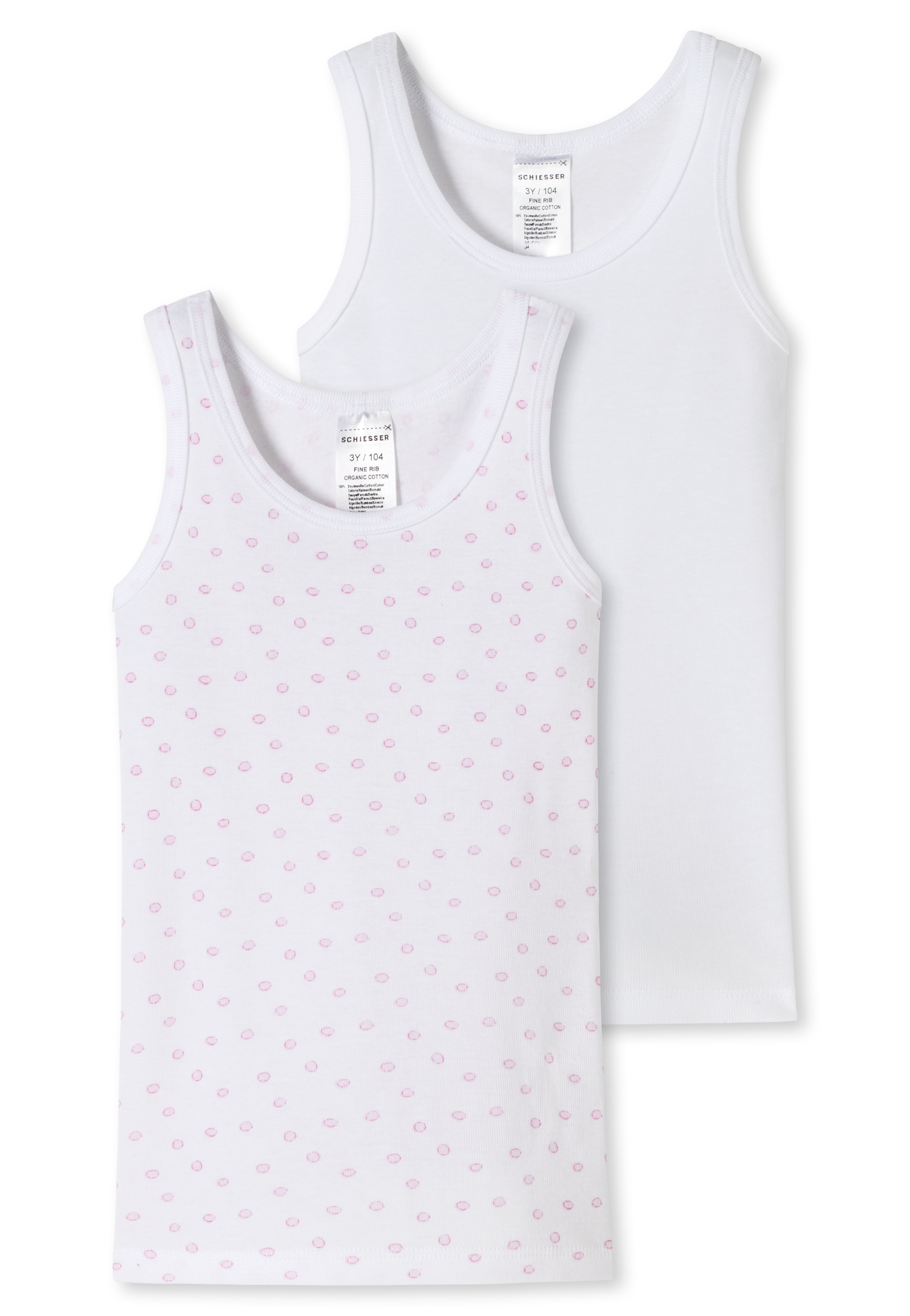 Schiesser Unterhemden 2er-Pack Feinripp Organic Cotton Punkte weiß/rosa - Feinripp Multipacks für Mädchen