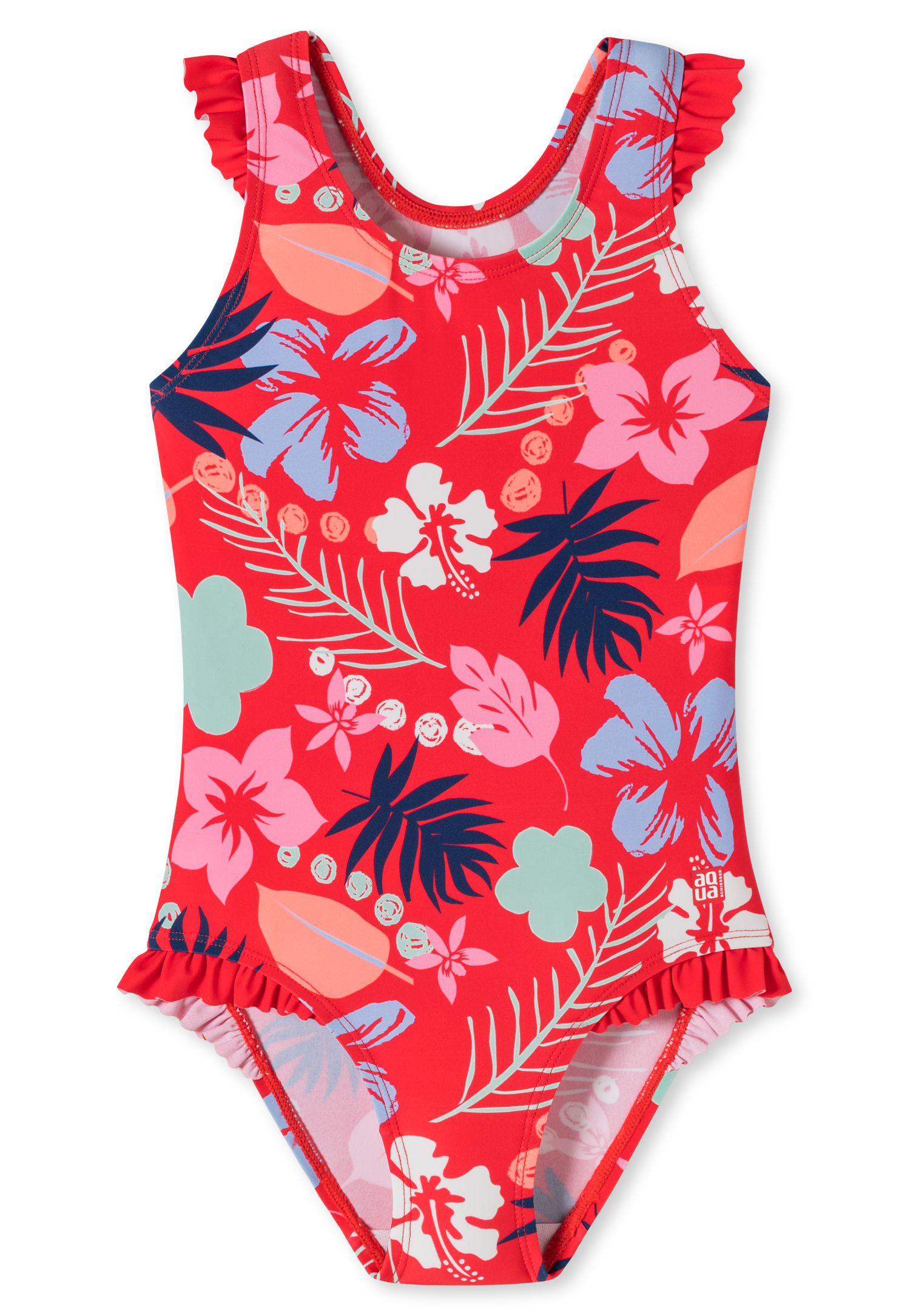 Schiesser Badeanzug Wirkware recycelt LSF40+ Racerback Blumen Rüschen mehrfarbig - Cat Zoe für Mädchen