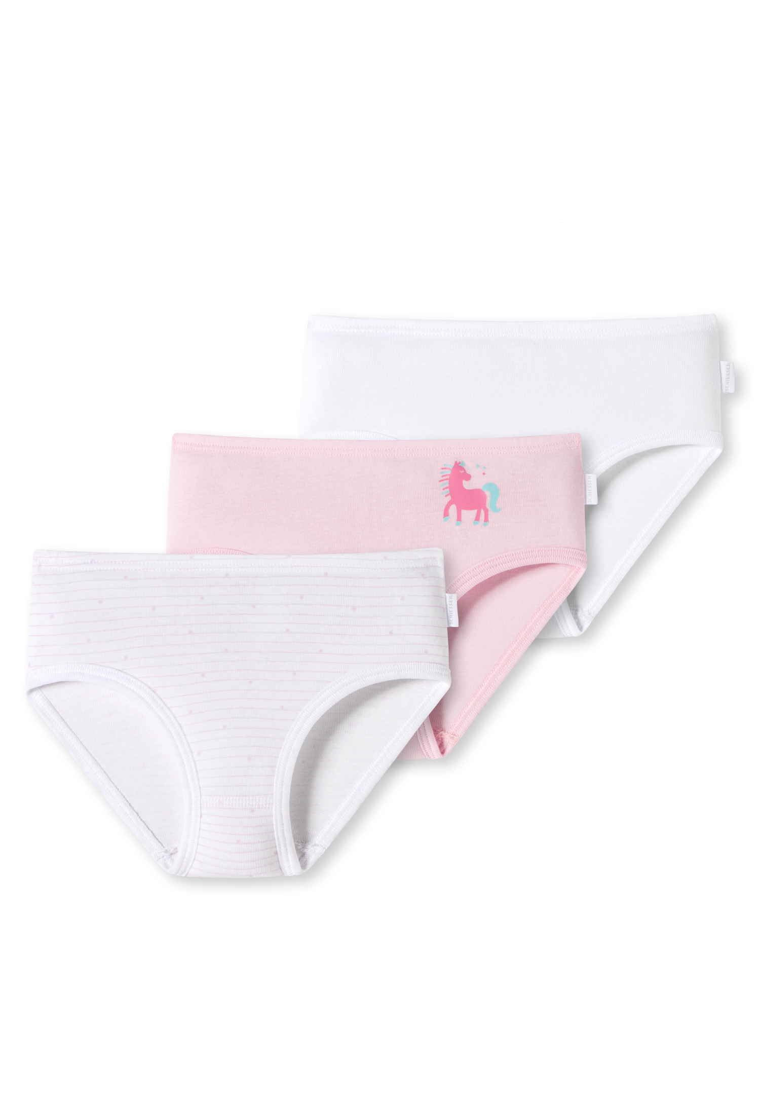 Schiesser Hüftslips 3er-Pack Feinripp Organic Cotton weiß/rosa mit Pony für Mädchen