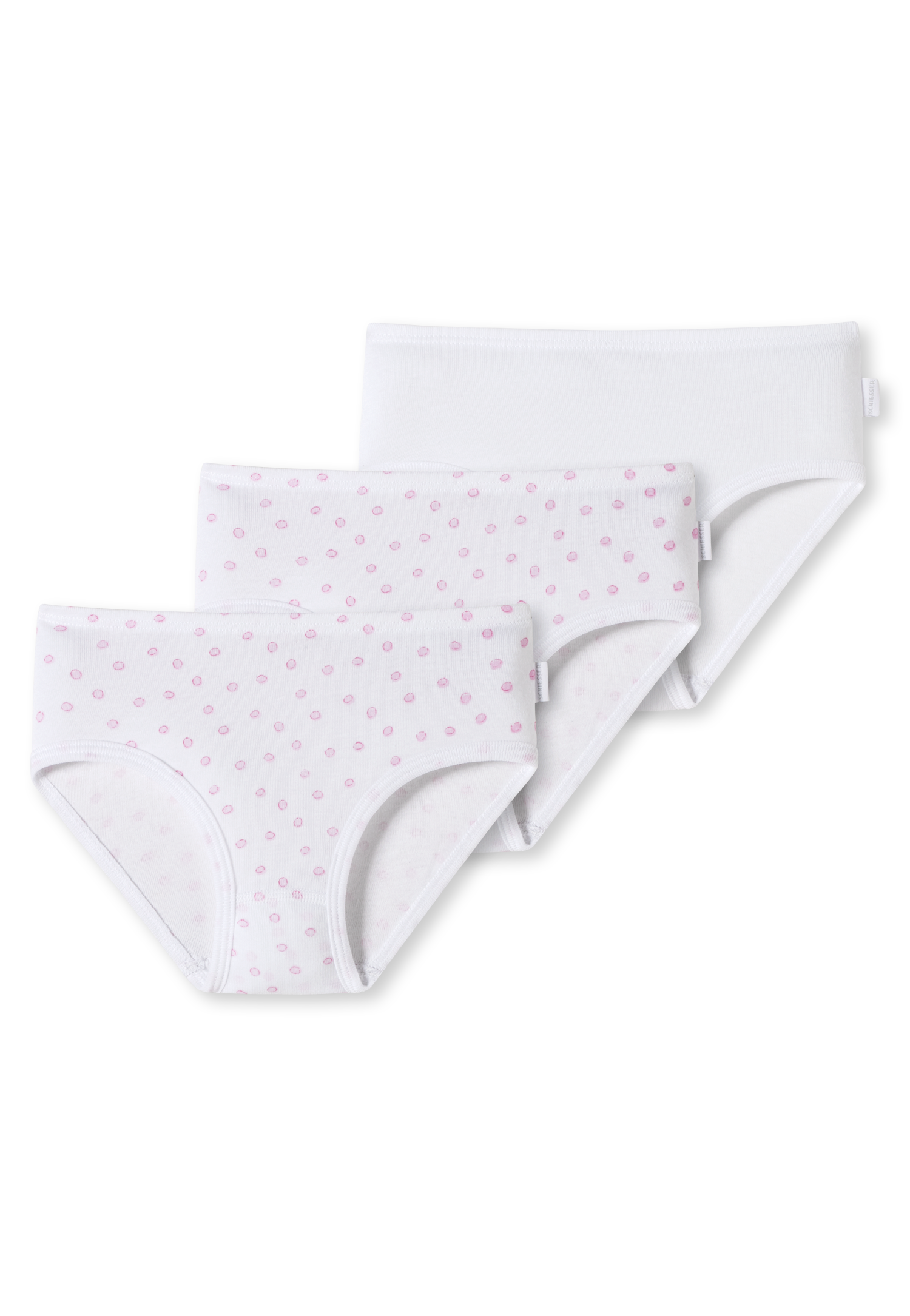 Schiesser Hüftslips 3er-Pack Feinripp Organic Cotton weiß/mit rosafarbenen Punkten