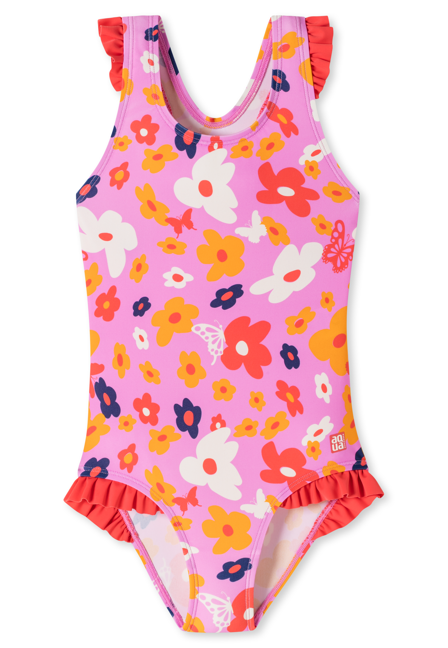 Schiesser Badeanzug Wirkware Blumen Schmetterlinge Rüschen rosa - Aqua Kids Girls für Mädchen