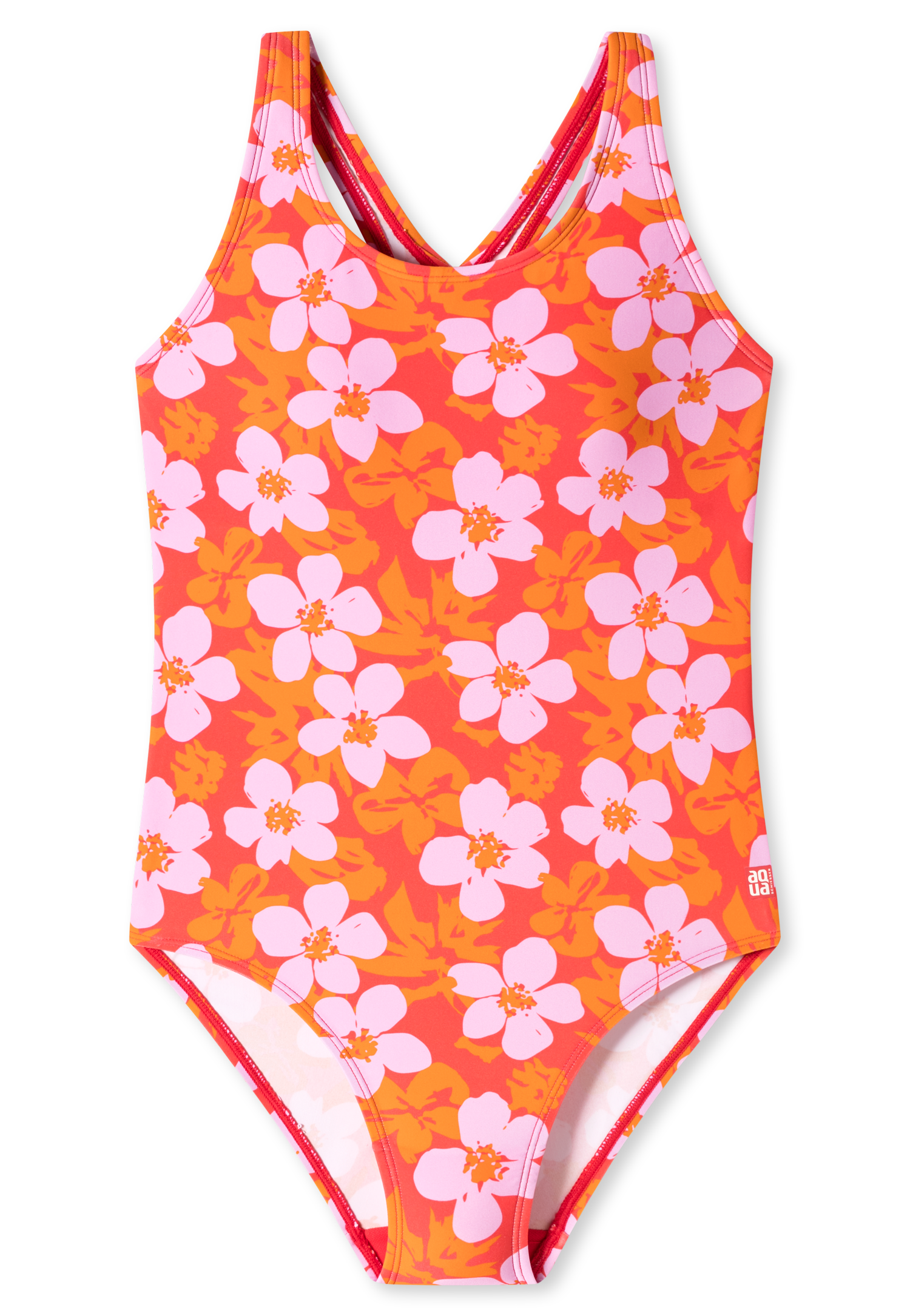 Schiesser Badeanzug Wirkware recycelt LSF40+ Racerback Blumen rot - Aqua Teen Girls für Mädchen